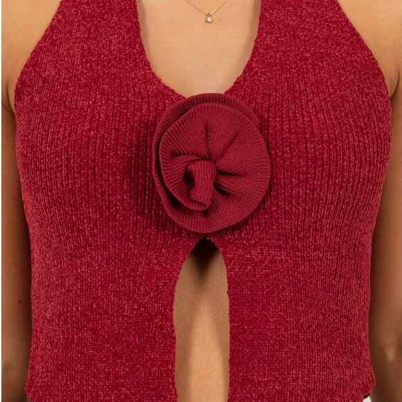 NWOT - Halter Top with Rose Accent in Red - Size Small - Picture 1 of 5